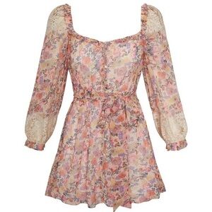 For Love & Lemons Gardenia Robe Dress Sheer Floral Boho Fairy Pink Mini Lace